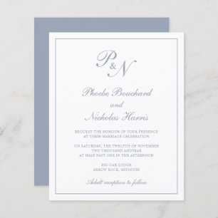 Monogram Dusty Blue Budget Hochzeit Einladung