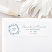 Monogram Dusty Blue Floral Wedding Rücksendeadress (Insitu)