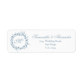 Monogram Dusty Blue Floral Wedding Rücksendeadress