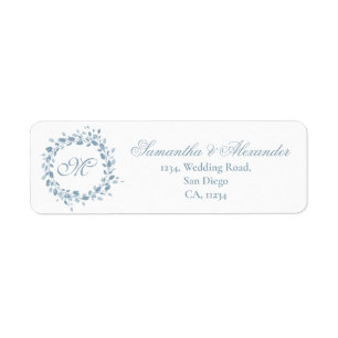 Monogram Dusty Blue Floral Wedding Rücksendeadress