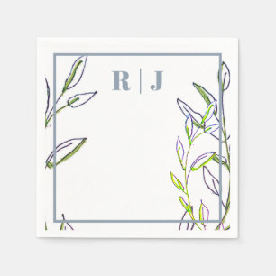 Monogram Dusty Blue Green Blätter Künstlerisch Wed Serviette