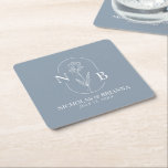 Monogram Dusty Blue Minimalistisch Elegant Wedding Rechteckiger Pappuntersetzer<br><div class="desc">Monogram Dusty Blue Minimalistisch Elegant Wedding Square Paper Untersetzer. (Monogramm Vektor,  konstruiert von Pikisuperstar - Freepik)</div>