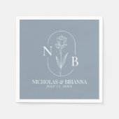 Monogram Dusty Blue Minimalistisch Elegant Wedding Serviette (Vorderseite)