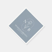 Monogram Dusty Blue Minimalistisch Elegant Wedding Serviette (Ecke)