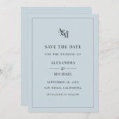 Monogram Dusty Blue Minimalistisch Modern Wedding Save The Date (Vorne/Hinten)