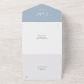 Monogram Dusty Blue Modern Script Wedding All In One Einladung (Außenbereich)