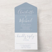 Monogram Dusty Blue Modern Script Wedding All In One Einladung (Innen Boden)