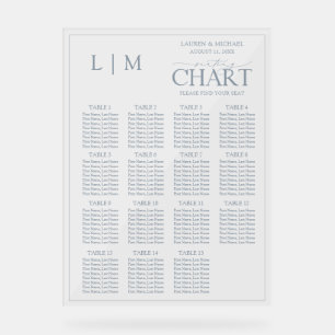 Monogram Dusty Blue Modern Wedding Seating Chart Acrylschild
