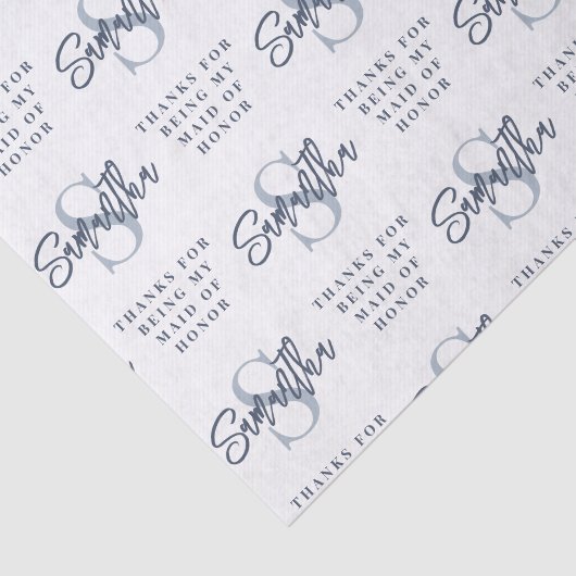 Monogram Dusty Blue Pattern Trauzeugin Dank Seidenpapier (Ausschnitt)