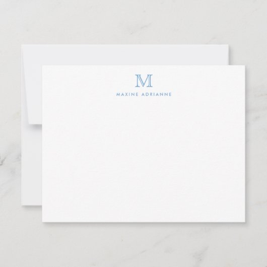 Monogram Dusty Blue Simple Classic Formal Elegant Mitteilungskarte (Vorderseite)