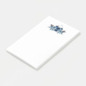 Monogram Dusty Blue und Navy Floral Post-it Klebezettel (angewinkelt)