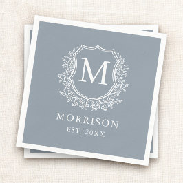 Monogram Dusty Blue Wappen Botanical Wedding Serviette