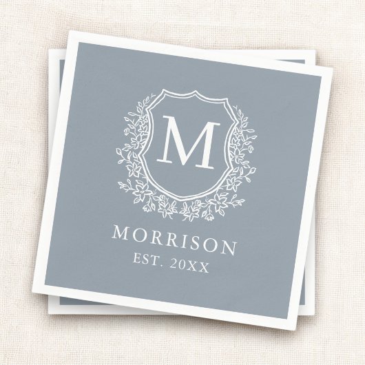 Monogram Dusty Blue Wappen Botanical Wedding Serviette