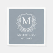 Monogram Dusty Blue Wappen Botanical Wedding Serviette (Vorderseite)