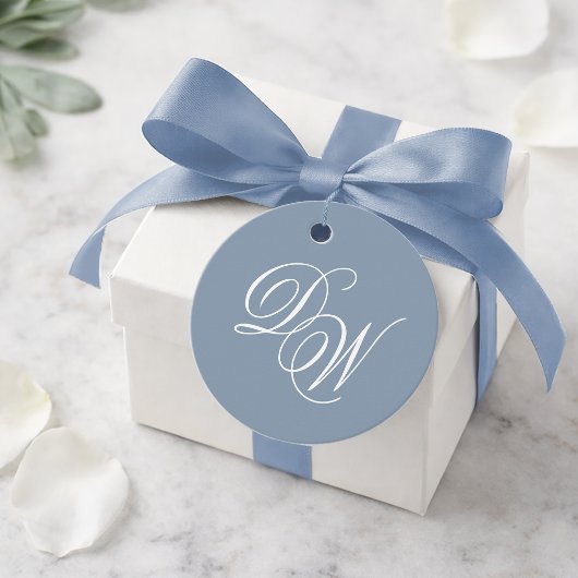 Monogram Dusty Blue Wedding Elegantes Script Einfa Geschenkanhänger