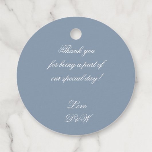 Monogram Dusty Blue Wedding Elegantes Script Einfa Geschenkanhänger (Rückseite)