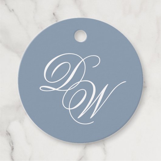 Monogram Dusty Blue Wedding Elegantes Script Einfa Geschenkanhänger (Vorderseite)
