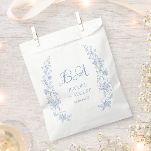 Monogram Dusty Blue Wedding Geschenktütchen (Ausgeschnitten)