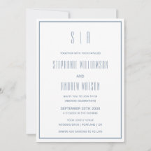 Monogram Dusty Blue & White Modern Simple Wedding