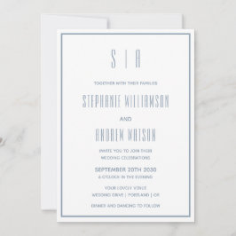 Monogram Dusty Blue & White Modern Simple Wedding