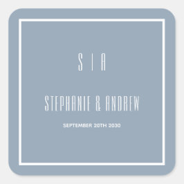Monogram Dusty Blue & White Modern Simple Wedding Quadratischer Aufkleber