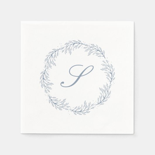 Monogram Dusty Blue Wreath Classic Script Wedding Serviette (Vorderseite)