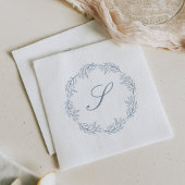 Monogram Dusty Blue Wreath Classic Script Wedding Serviette