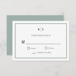 Monogram Dusty Green Wedding RSVP Response Card