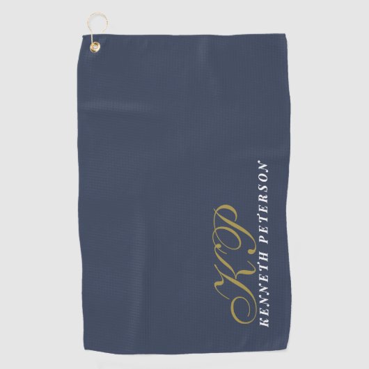 Monogram Dusty Navy Blue Gold White Name Chic Men Golfhandtuch (Vorderseite)