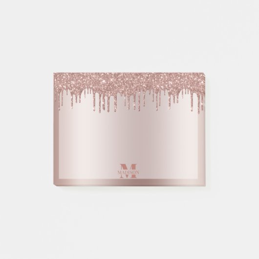 Monogram Dusty Rose Gold Dripping Glitzer Metallic Post-it Klebezettel (Vorderseite)
