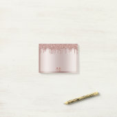 Monogram Dusty Rose Gold Dripping Glitzer Metallic Post-it Klebezettel (Auf Schreibtisch)