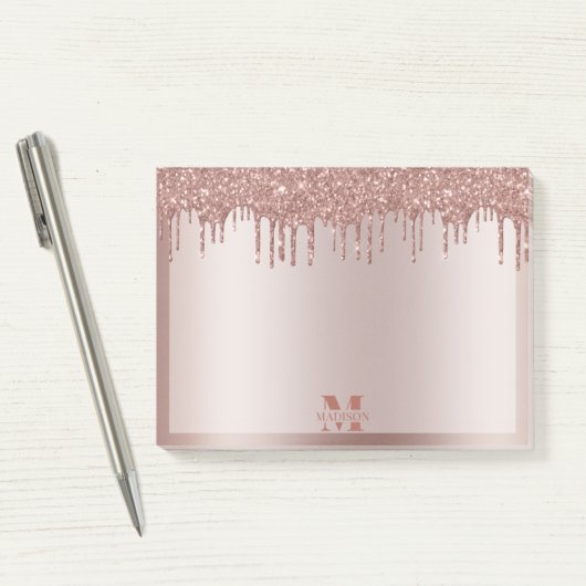Monogram Dusty Rose Gold Dripping Glitzer Metallic Post-it Klebezettel