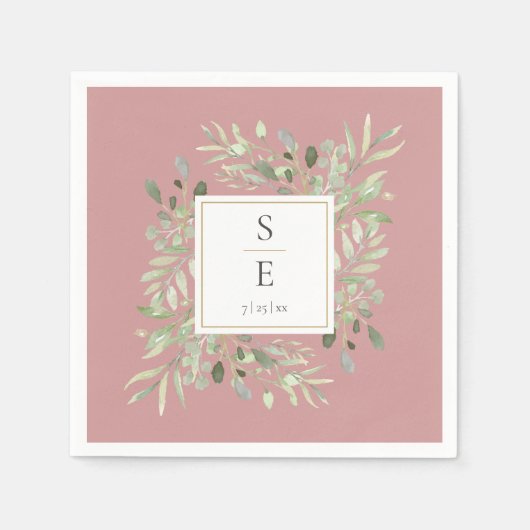 Monogram Dusty Rose Greenerenerage Foliage Serviette (Vorderseite)