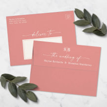 Monogram Dusty Rose Pink A7 5x7 Hochzeits-Einladun