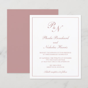 Monogram Dusty Rose Pink Budget Einladung Hochzeit