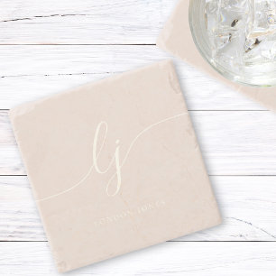 Monogram Dusty Rose Pink Einfache Elegantenschrift Steinuntersetzer