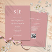 Monogram Dusty Rose QR Code Wedding Einladung