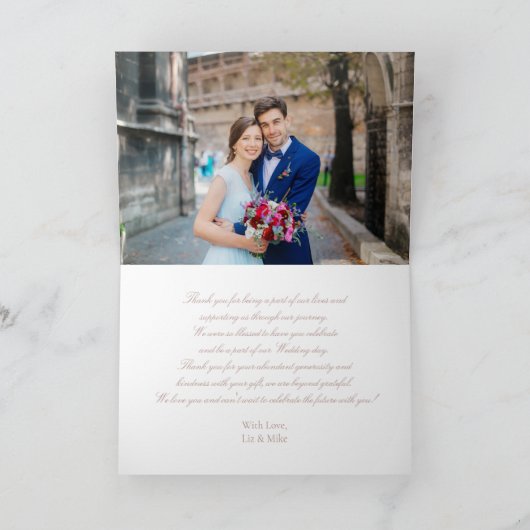 Monogram Dusty Rose Script Wedding Foto Vielen Dan Karte (Innenseite)