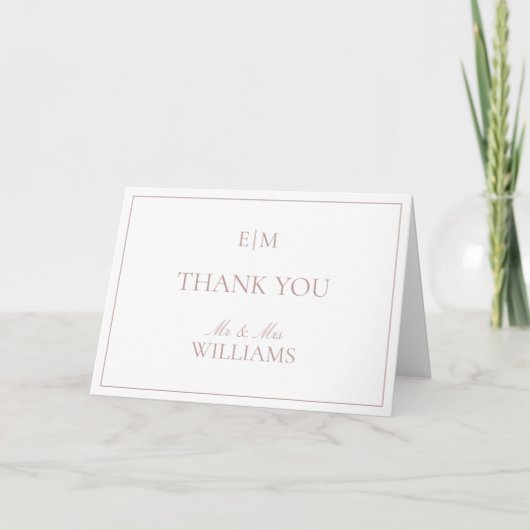 Monogram Dusty Rose Script Wedding Foto Vielen Dan Karte (Vorderseite)