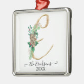 Monogram E Family Holly Gold Glitzer Ornament Aus Metall (Links)