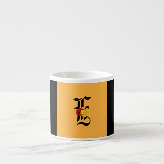 Monogram E Floral Black Orange Espressotasse (Vorderseite)
