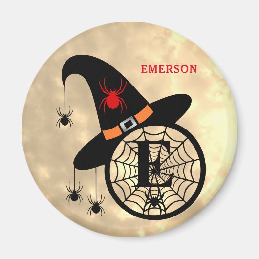 Monogram E Halloween Sky Hexenspinnen Name Magnet (Vorne)