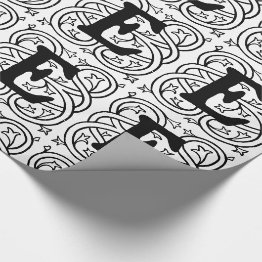 Monogram E Initial Black and White Scroll Pattern Geschenkpapier (Ecke)