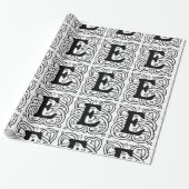 Monogram E Initial Black and White Scroll Pattern Geschenkpapier (Ungerollt)