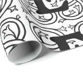 Monogram E Initial Black and White Scroll Pattern Geschenkpapier (Rolleneckpunkt)