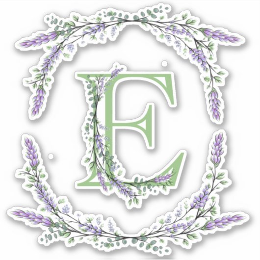 Monogram E Lavendel Eucalyptus Aufkleber (Vorderseite)