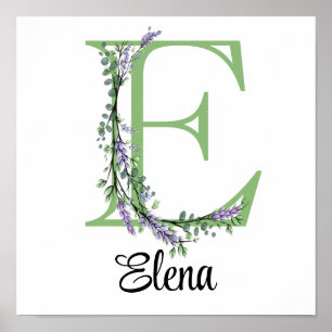 Monogram E Lavendel Eucalyptus Poster