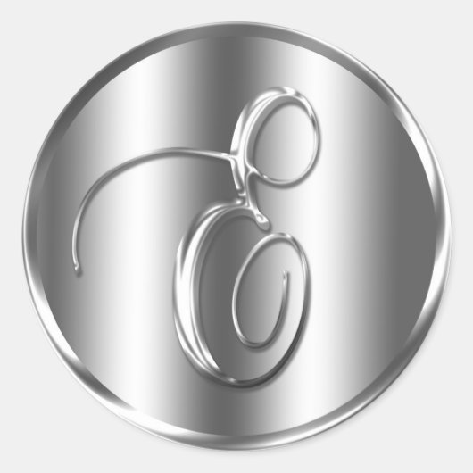 Monogram E Silver Color Wedding Invitation Holiday Runder Aufkleber (Vorderseite)