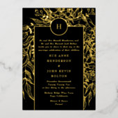 Monogram Editable Black Tuxedo Gold Wreath Wedding Folieneinladung (Vorderseite)