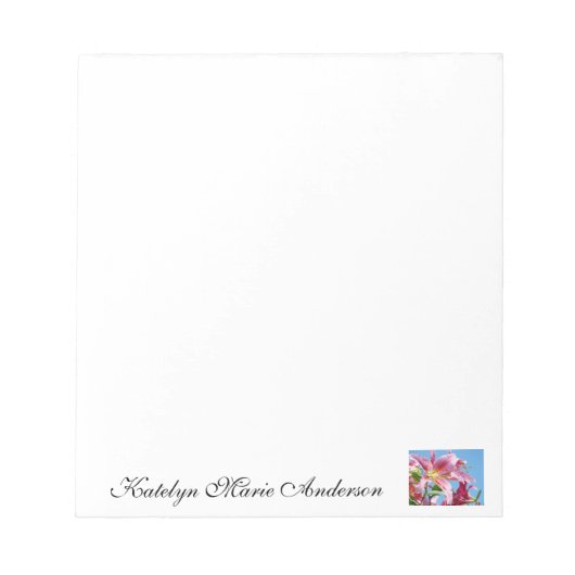 Monogram Editor Pink Lily Blume Notizblock (Vorderseite)